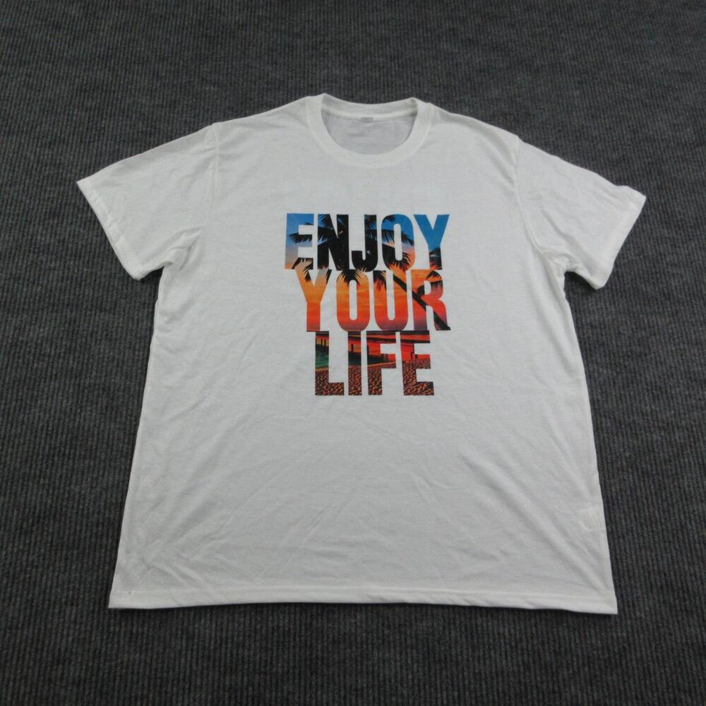 Enjoy Your Life Shirt Mens XL White Sunset Palm Beach Print Graphic Tee